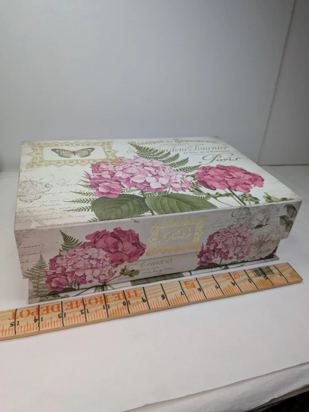 Paris Locksmith Storage Box Pink Hydrangea Gold Metallic Floral Art Large